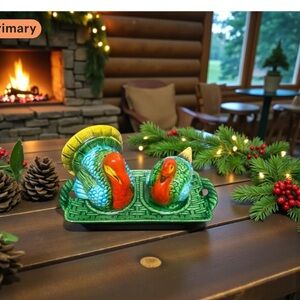 Vintage Colorful Tom and Hen Turkey on Tray Salt and Pepper Shakers